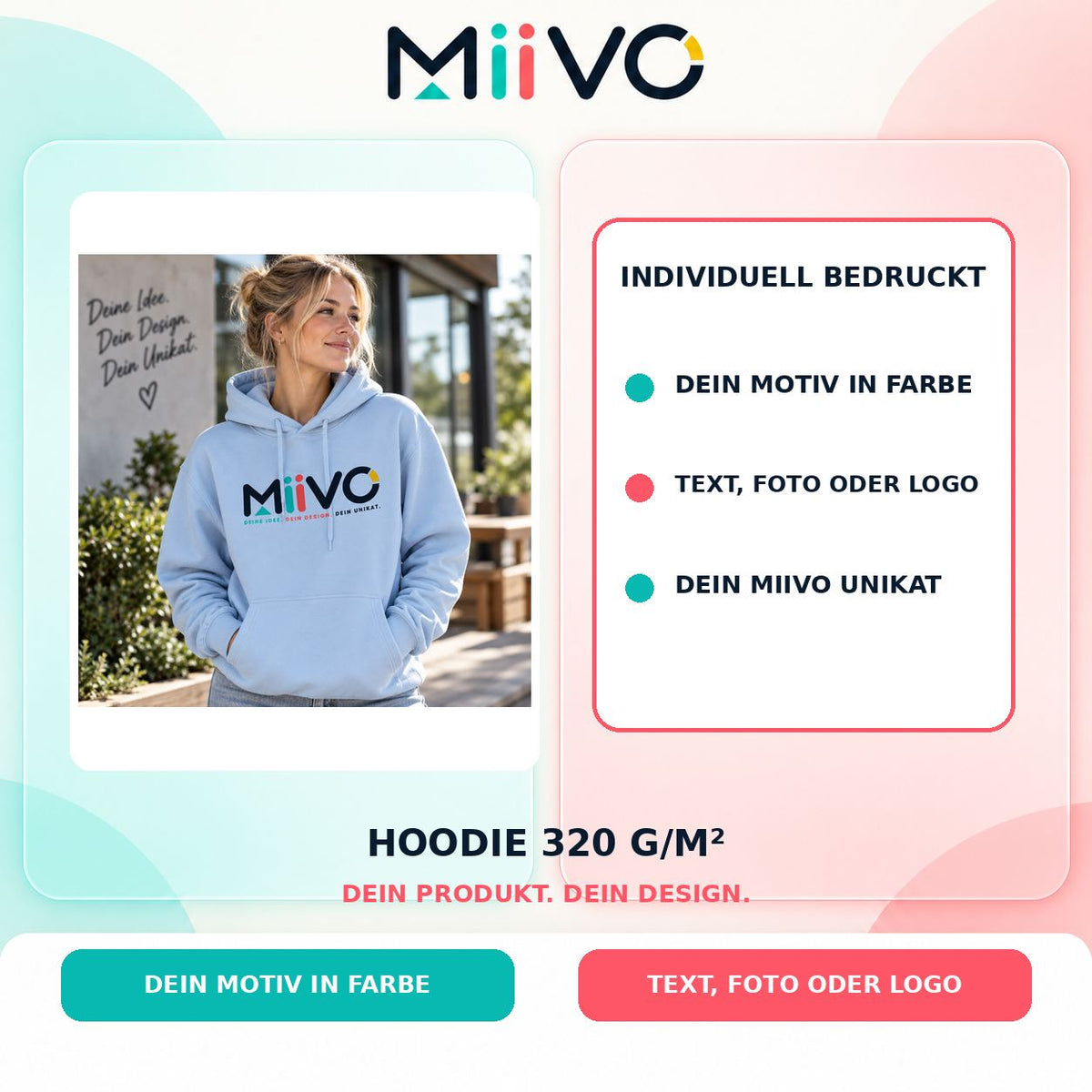 Hoodie 320 g/m²: individuelles MIIVO USP-Vergleichsbild
