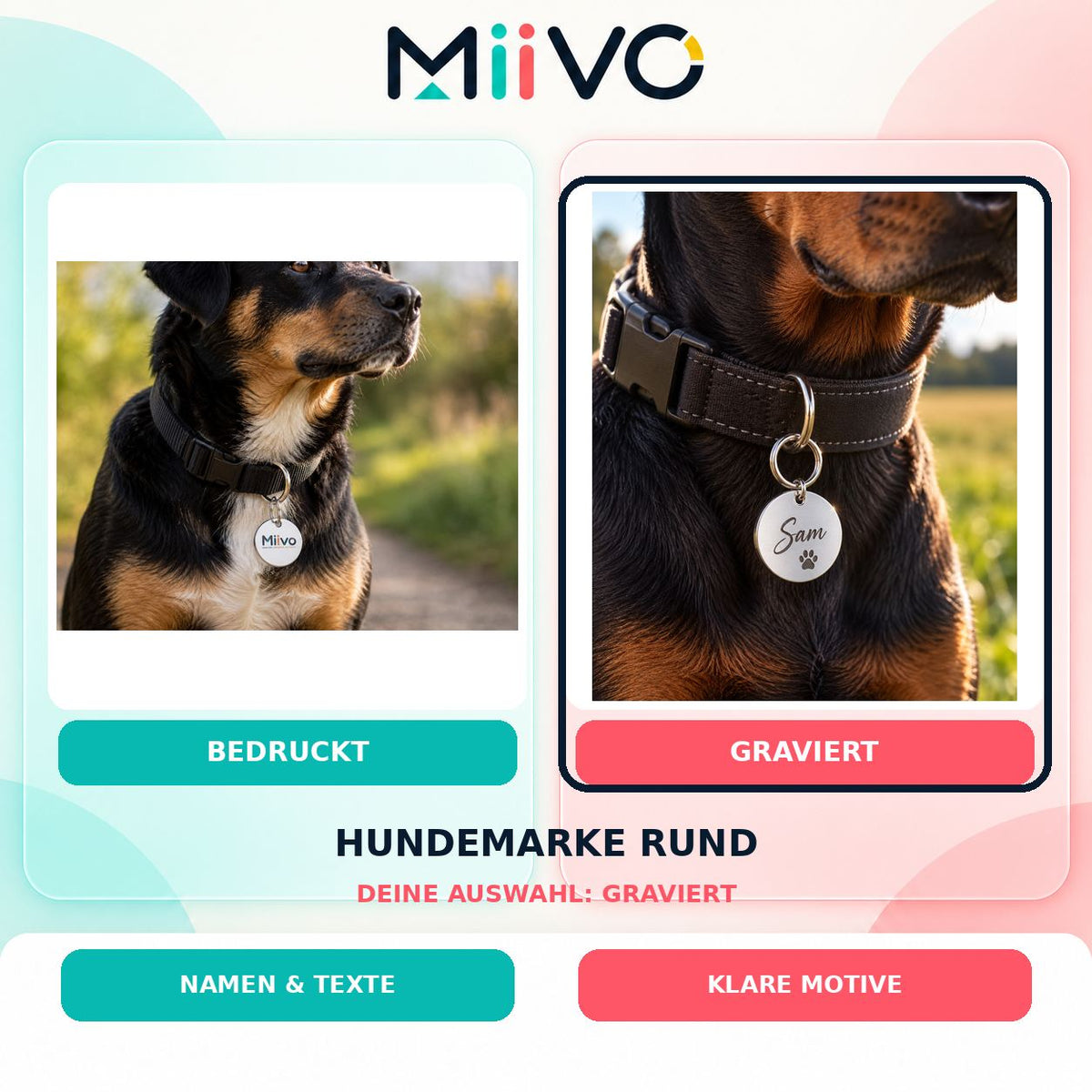 Hundemarke rund graviert: individuelles MIIVO USP-Vergleichsbild
