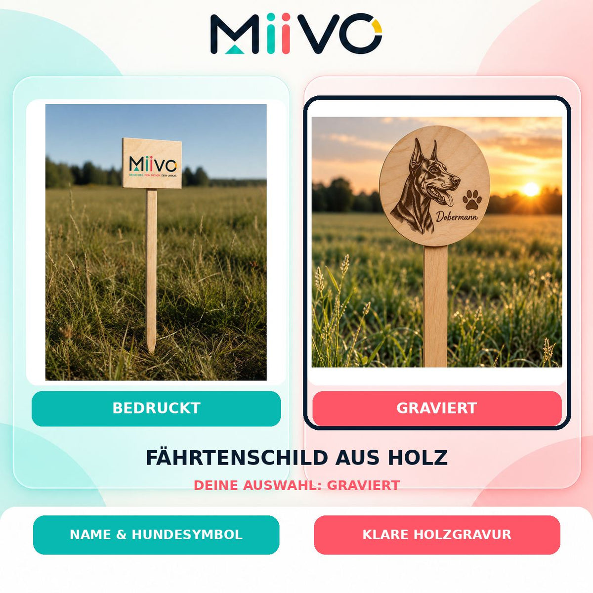 Fährtenschild aus Holz graviert: individuelles MIIVO USP-Vergleichsbild