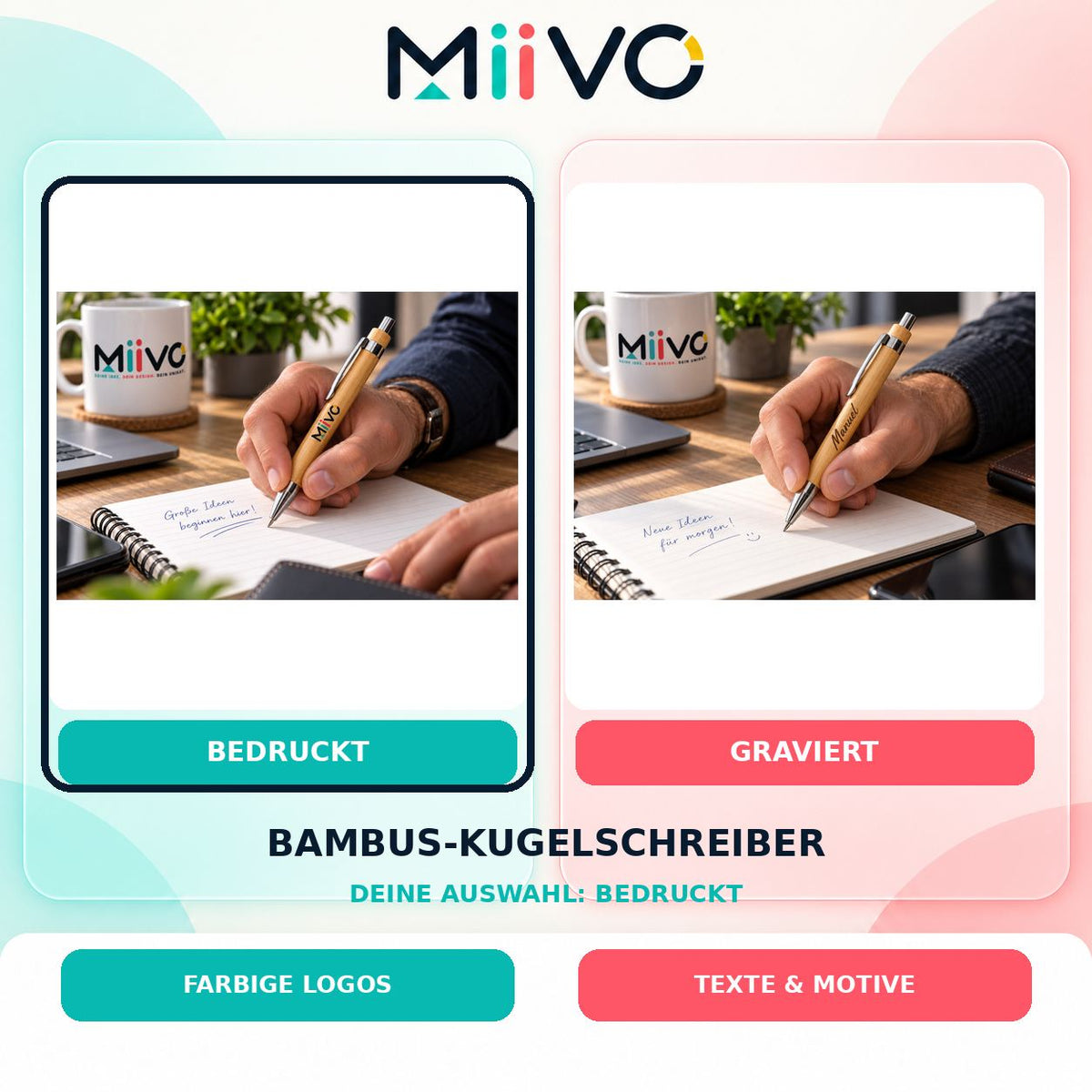 Bambus-Kugelschreiber bedruckt: individuelles MIIVO USP-Vergleichsbild