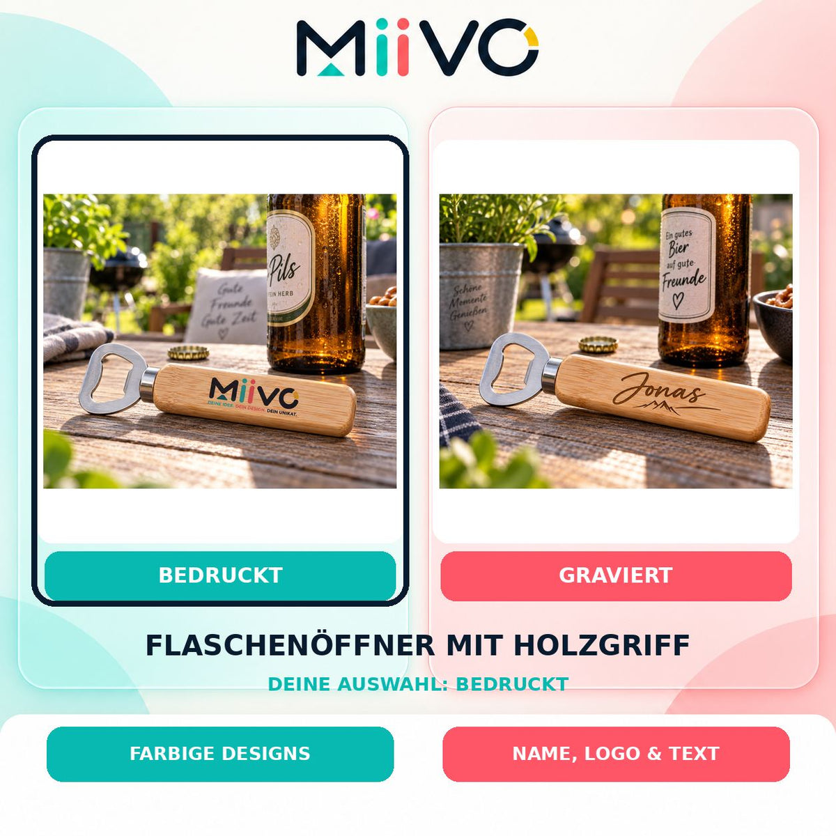 Flaschenöffner mit Holzgriff bedruckt: individuelles MIIVO USP-Vergleichsbild