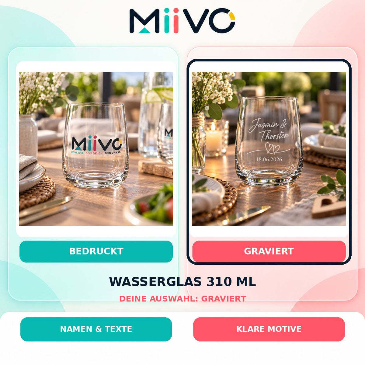 Wasserglas 310 ml graviert: individuelles MIIVO USP-Vergleichsbild