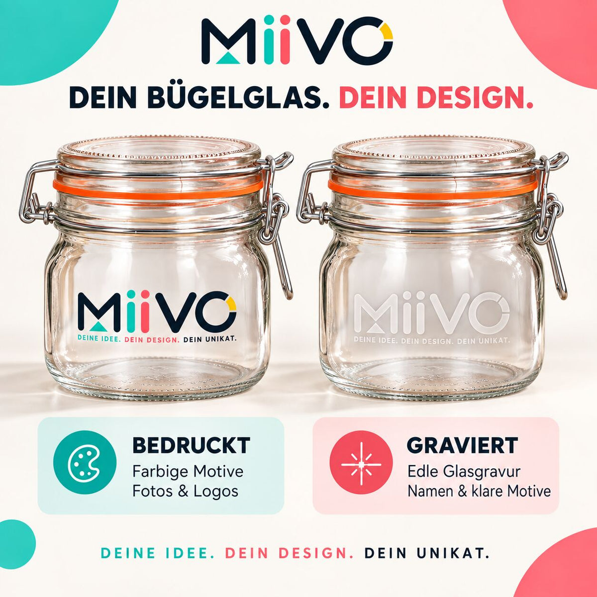 Personalisiertes Bügelglas bedruckt oder graviert mit MIIVO USPs