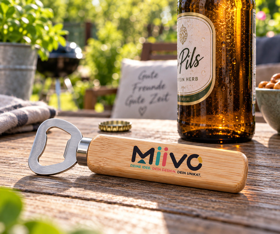 Personalisierter Flaschenöffner mit Holzgriff – bedruckt