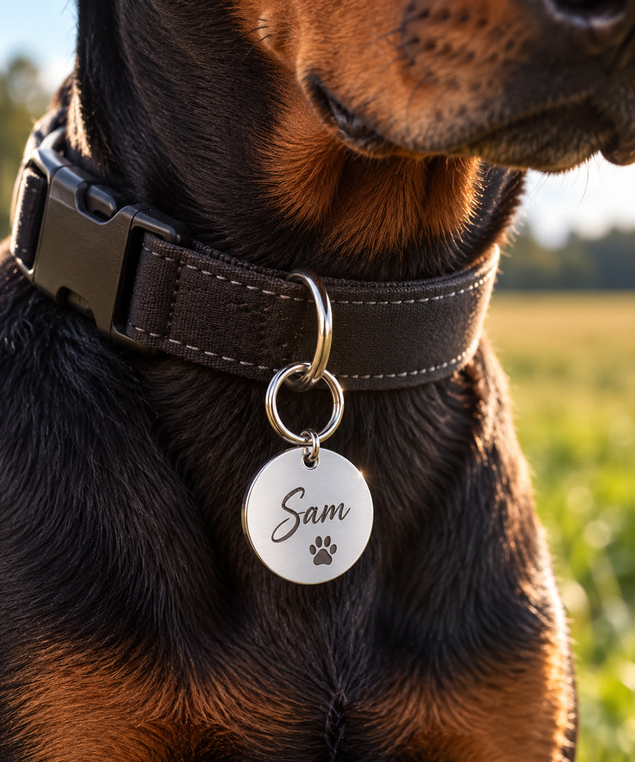 Personalisierte Hundemarke rund aus Edelstahl – graviert